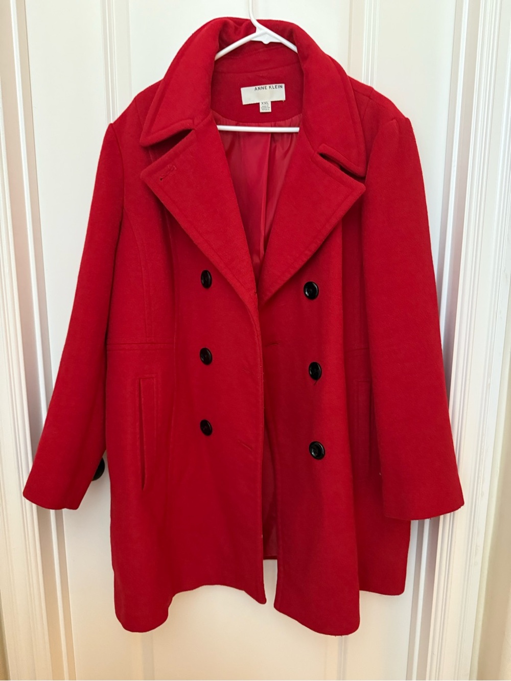 Anne Klein Vibrant Red Double-Breasted Peacoat